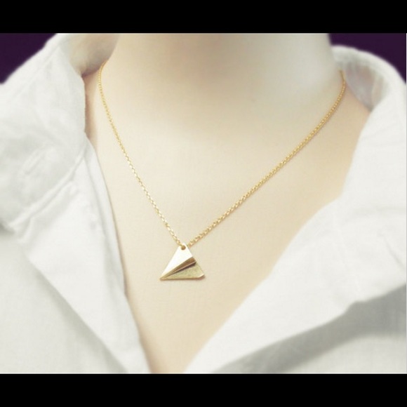 Gold Plated / Silver Origami Plane Necklace. - Picture 3 of 4