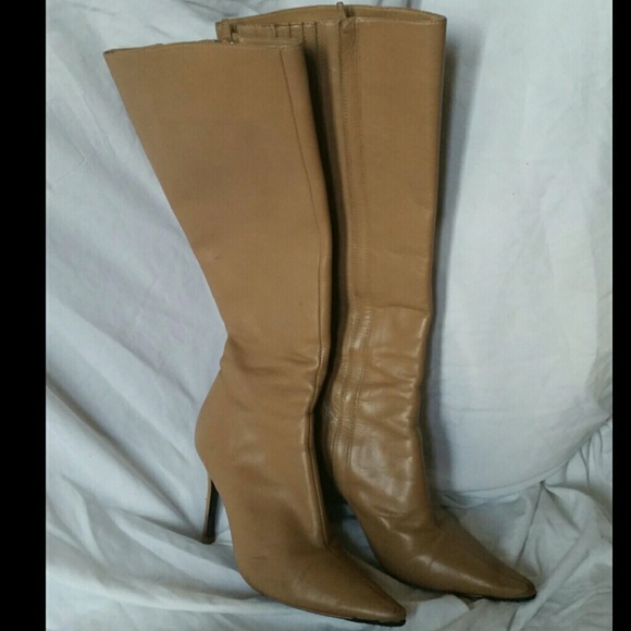 Camel Leather Knee High Boots