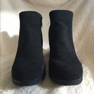 Black suede wedge booties