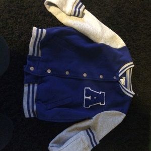 Blue and grey varsity jacket
