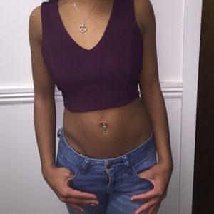 Burgundy crop top V neck