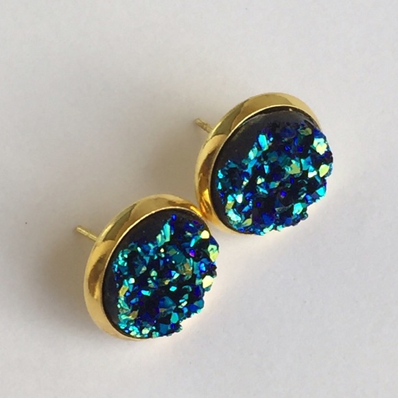 Ocean blue druzy style earrings - Picture 2 of 3