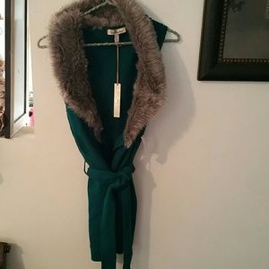 Gorgeous teal fur lined cardigan sweater nwt