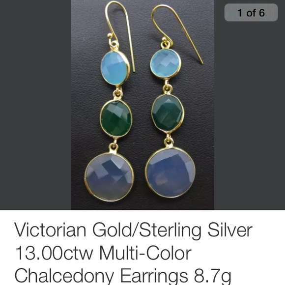 Victorian-Style 13ctw Chalcedony Dangle Earrings. - Picture 1 of 4