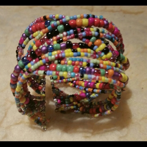 Seed Bead Multicolored Cuff Bracelet NEW - Picture 4 of 6