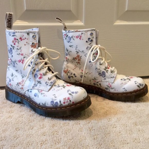 Dr Marten's 1460 white floral boots