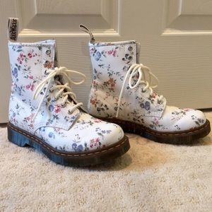 Dr Marten's 1460 white floral boots