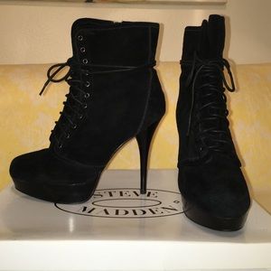 Black Suede Lace-up Booties