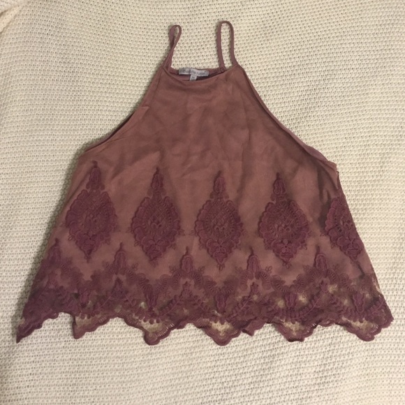 High neck top with sheer/lace overlay