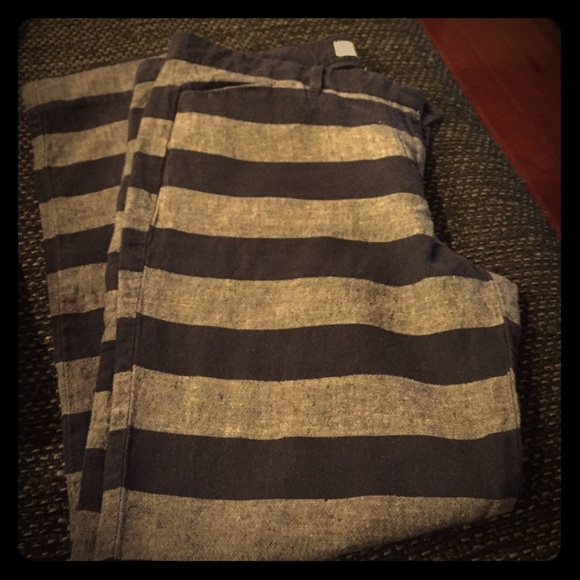 Striped linen/Cotten blended crop pants