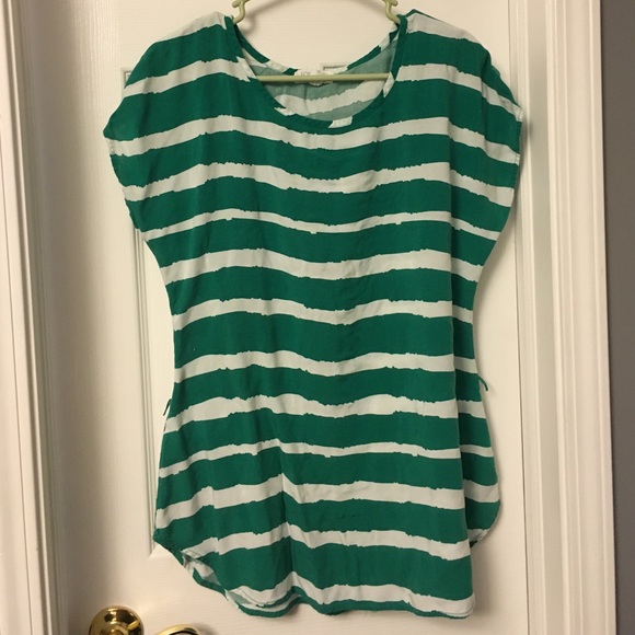 Forever 21 Green and White Striped tunic small