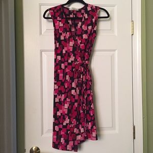 Pink square print wrap dress