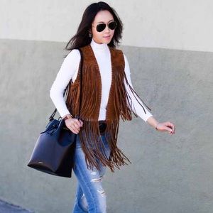Zara leather fringe vest