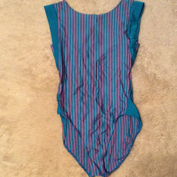 Vintage striped bodysuit with shoulder flares