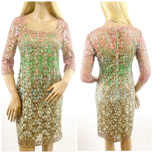 SOLD   💞Kay Unger Floral Crochet Dress with Slip - Picture 2 of 4