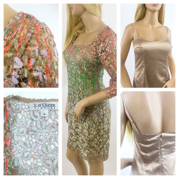 SOLD   💞Kay Unger Floral Crochet Dress with Slip - Picture 3 of 4