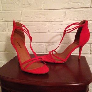 Bonnibel red suede high heels.