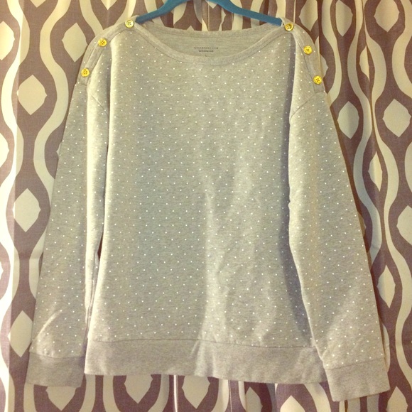 Charter Club gray sweater with gold button detail.
