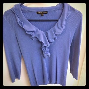 Periwinkle sweater with ruffle neckline