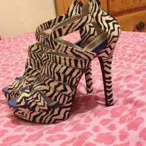 Zebra print/blue heels brand new