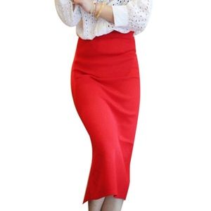 High Waisted Cherry Red Pencil Skirt