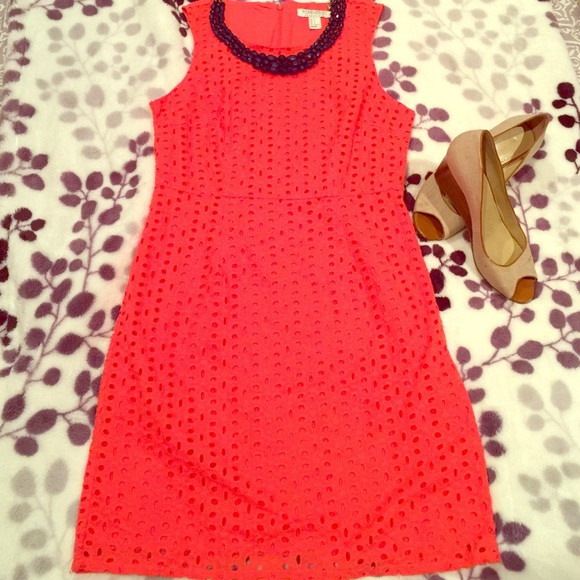 Coral lace shift dress