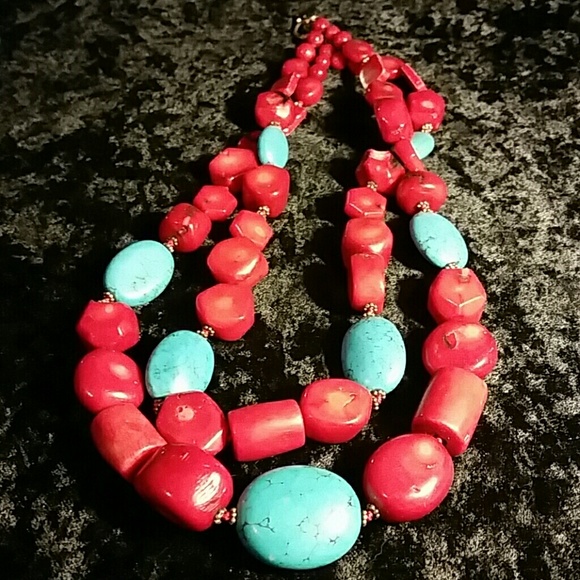 BRILLIANT Turquoise,  red coral  sterling necklace