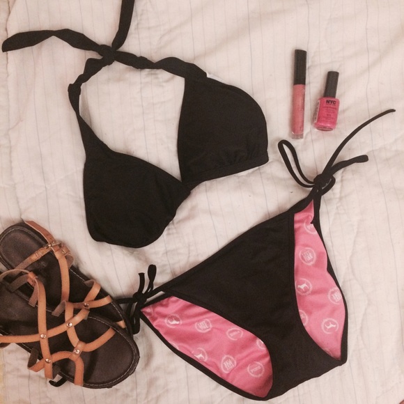 SALE Black halter bikini and bottoms