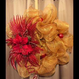 Christmas Red & Gold Deco Mesh Wreath