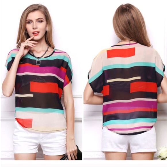 Striped Chiffon Shirt Sz Medium