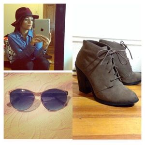 Maroon sun hat/sun glasses/gray booties BUNDLE