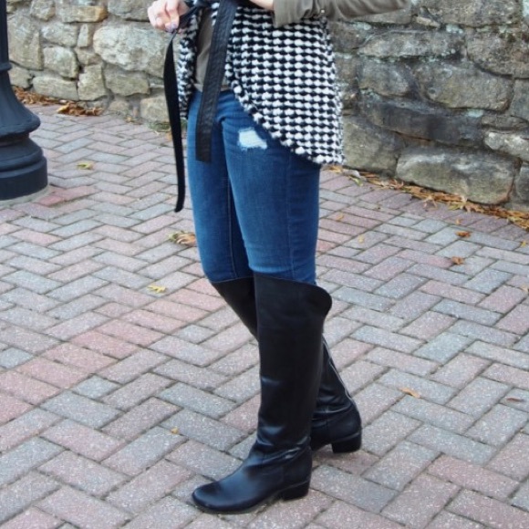 Genuine leather black over the knee boots