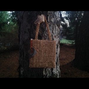 Wood beaded Hand Bag ( Vintage )