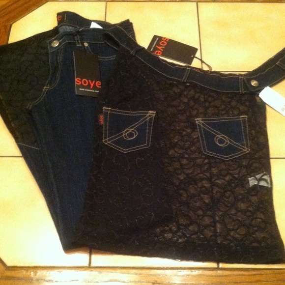 SOYE Lace & Denim Top & Jeans Set