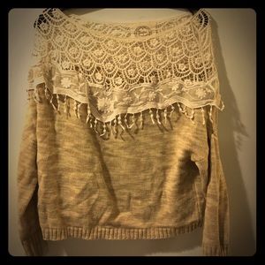 Boho lace top/shoulders sweater