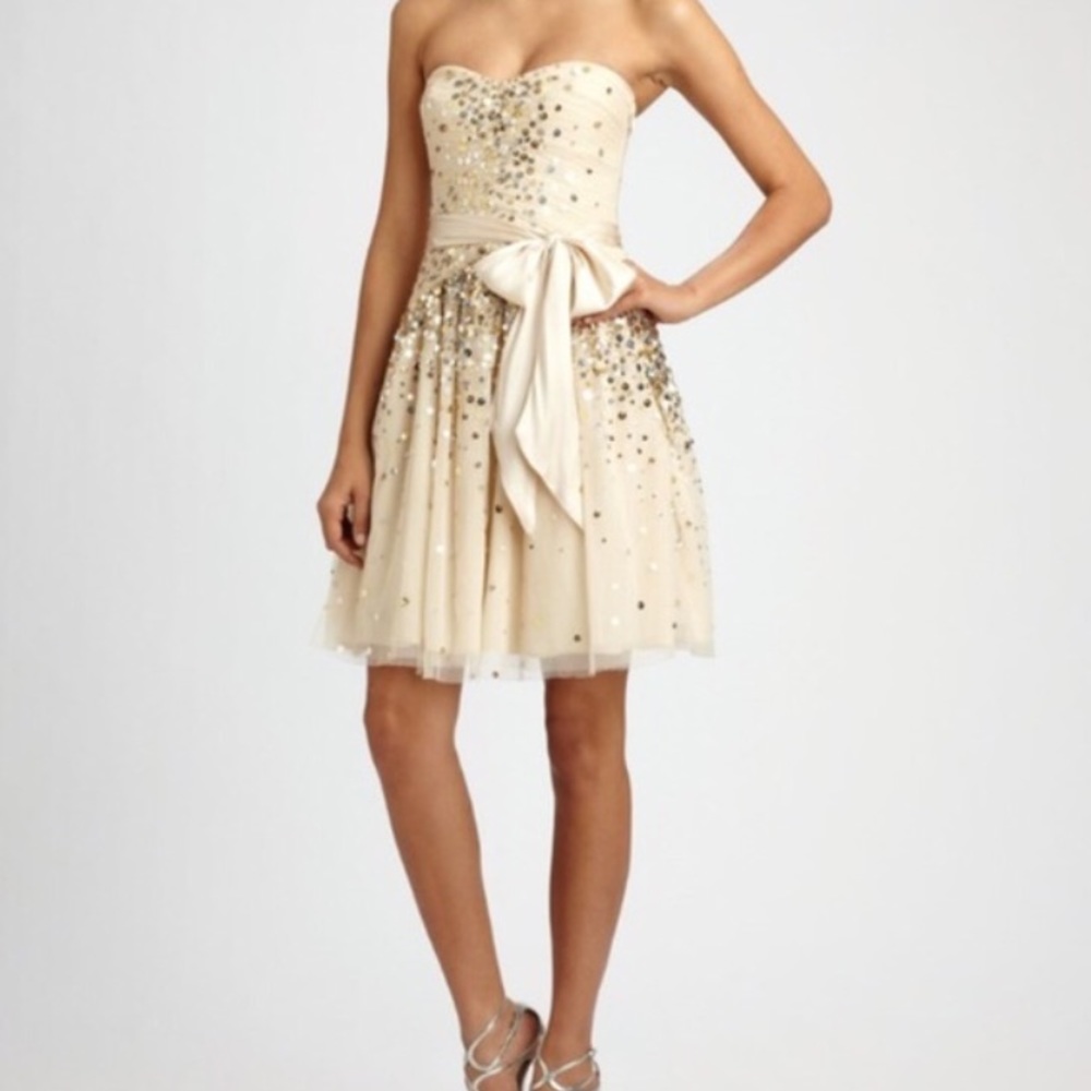 Bcbgmaxazria strapless formal dress removable bow