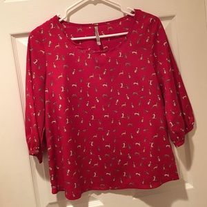 Audrey 3+1 Red Cat print Blouse