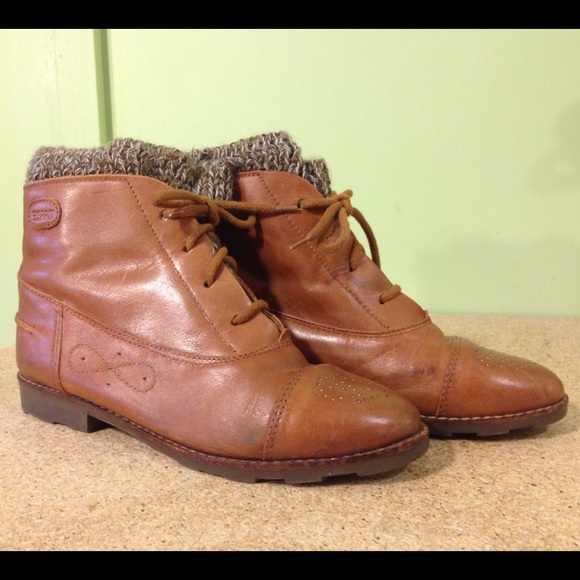 ESPRIT Shoes - ESPRIT - Tan Short Combat Boots W/ Knit Detail