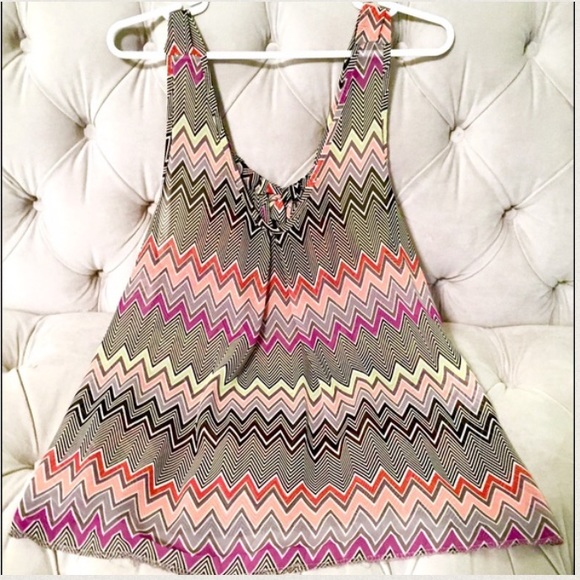 Sheer multicolored chevron tie-back blouse