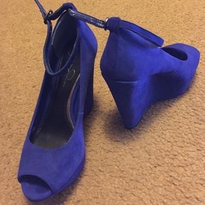 Jessica Simpson suede blue wedges! Size 7