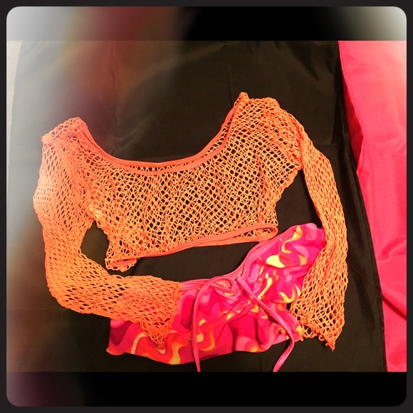 SOLD Fishnet Rave crop top, orange