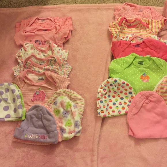 Girl onesies and matching hats