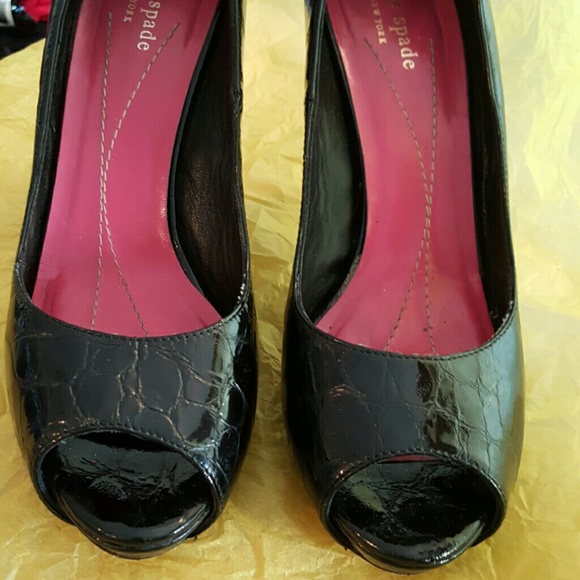 **SOLD** Kate Spade Peep Toe Black Heels - Picture 2 of 4