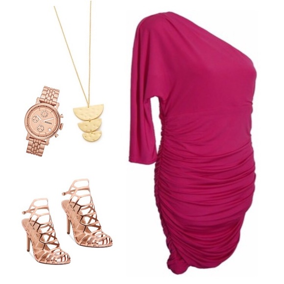 EXPRESS Hot Pink One Shoulder Bodycon Party Dress