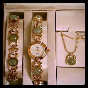 Gold & Jade watch, bracelet and necklace set