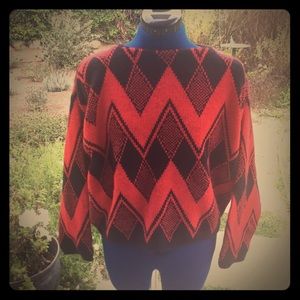 Vintage Red and Black chevron zig zag sweater 80's