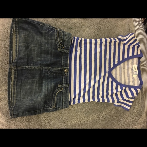 New t-shirt and Jean mini skirt
