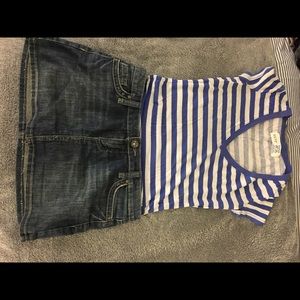 New t-shirt and Jean mini skirt