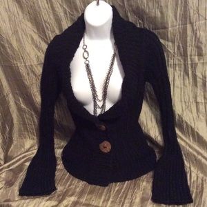 DEREK HEART Black Shawl Neck Cable Knit Sweater S