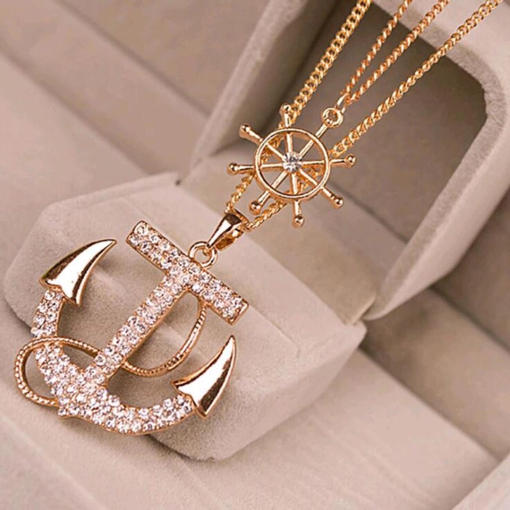 Anchor & Helm Crystal Chain Necklace